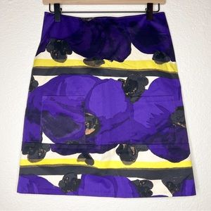 Marni Purple Floral A-Line Skirt Front Pockets Cotton size 38 US 2 Small